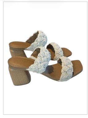 Universal Thread Braided Strap Mule Block Heels Cream Size 8.5